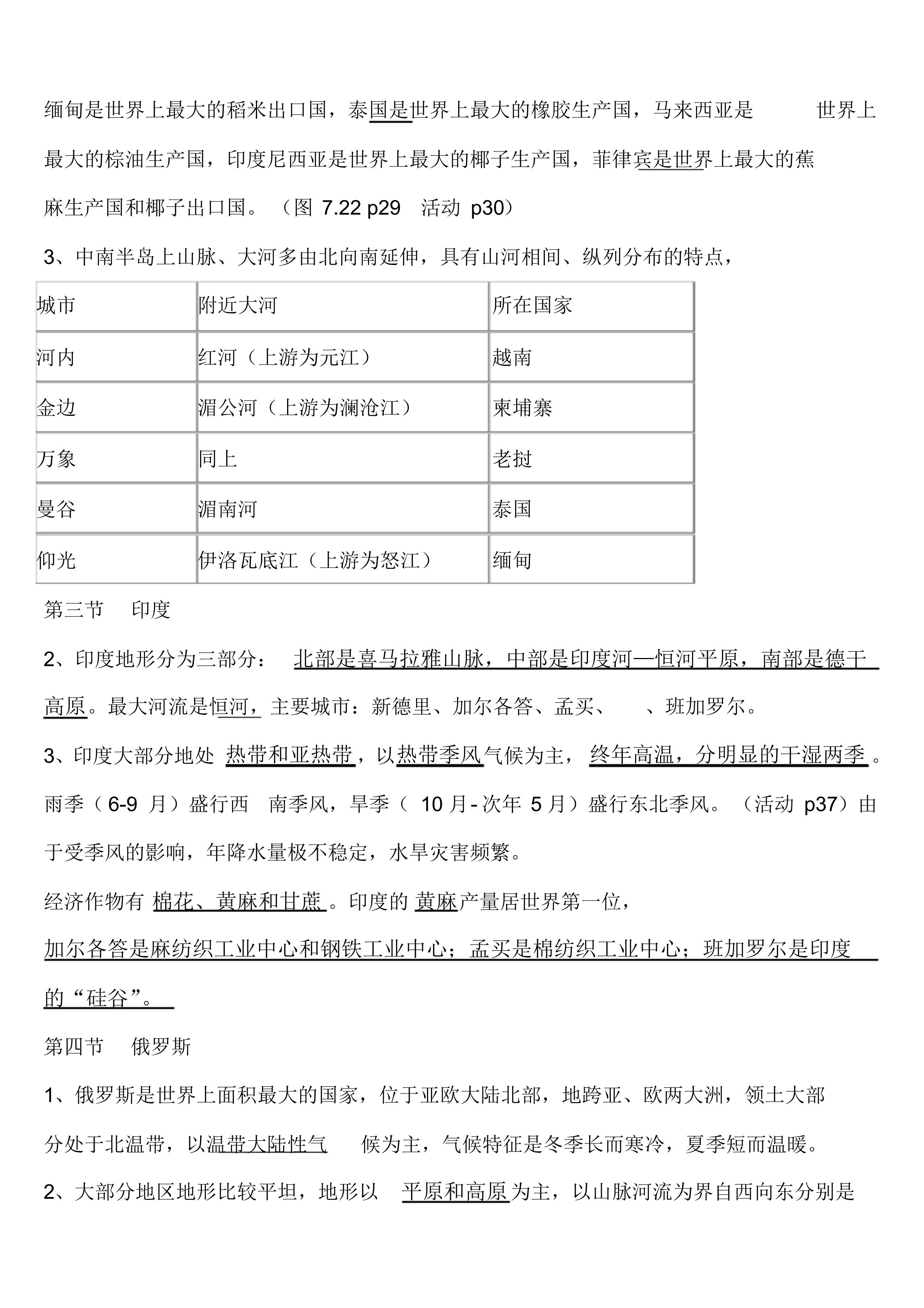 七年级下册地理湖南版知识点总结,七年级下册地理第七章印度知识点
