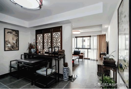 新中式小户型客厅红木家具摆放,小户型新中式红木家具摆放效果图