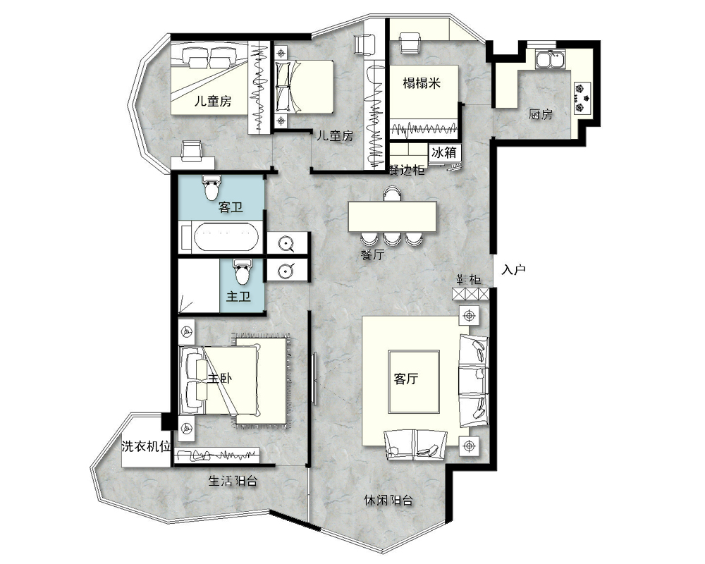 大卧室改两房独立空间,卧室一体改2房