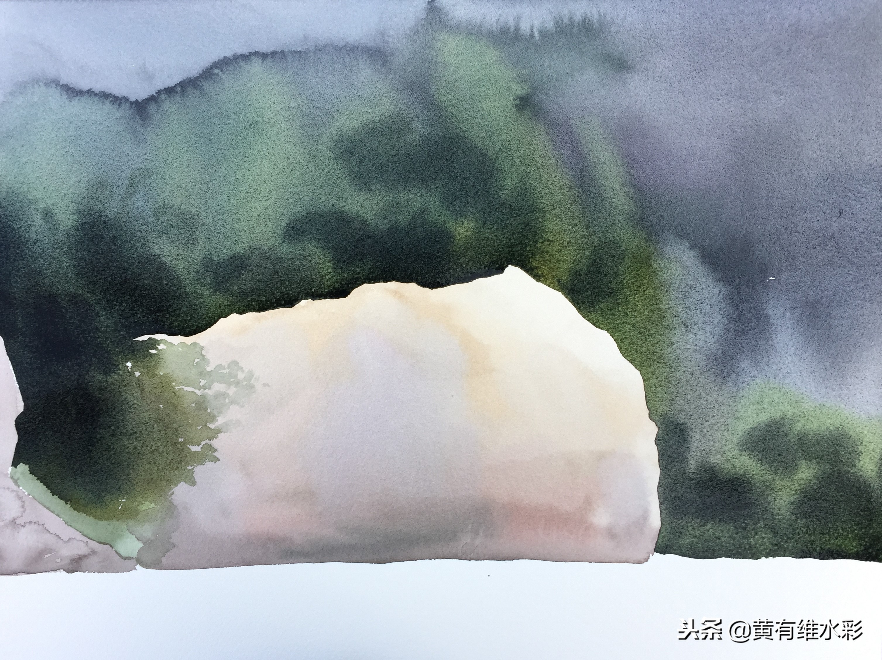 石头水彩风景画,石头水彩画入门教程视频