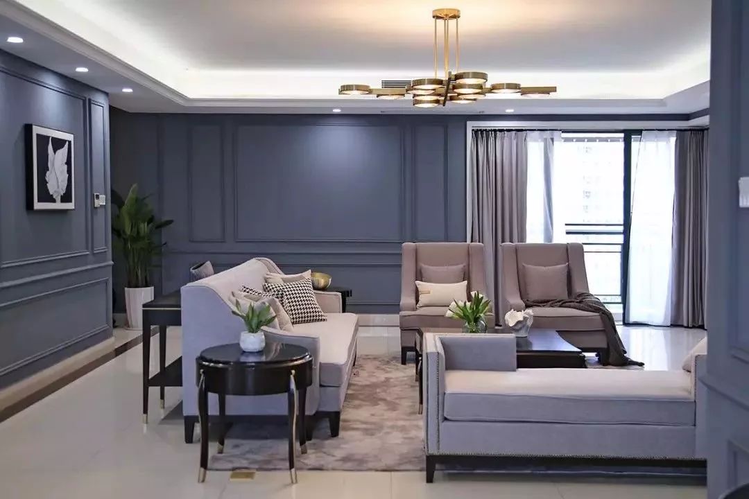 260㎡美式3居-全屋轻奢蓝精致又气派-满堂喜装饰集团