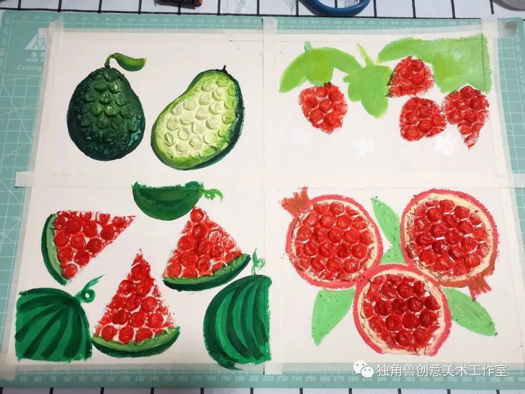 水果拼盘画画教程,气泡袋创意画教程