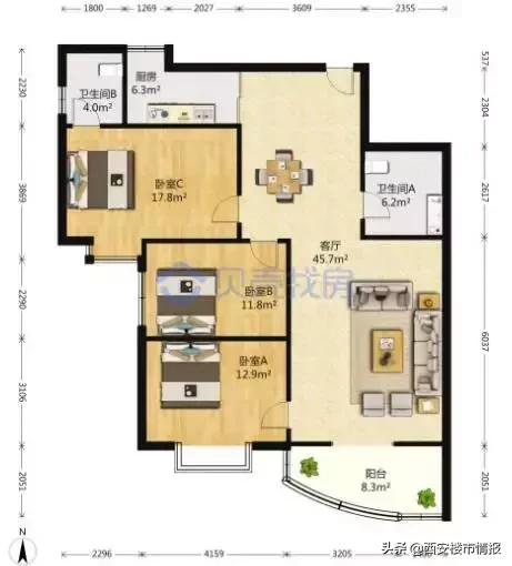 「帮你卖房」北二环亚冠大厦大三室，含装修11000元/平米
