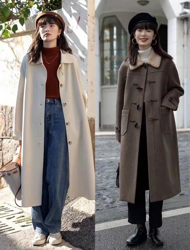 复古修身显瘦时尚女式呢子大衣,宽松时尚长款减龄呢子大衣