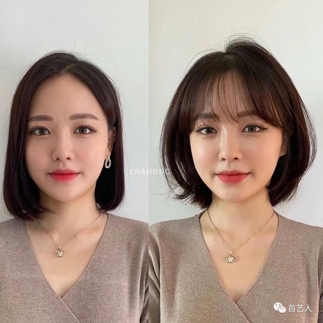 短下巴剪刘海,短下巴短发发型