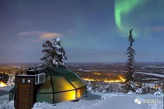 芬兰极光玻璃屋高清大图,芬兰玻璃屋极光横屏