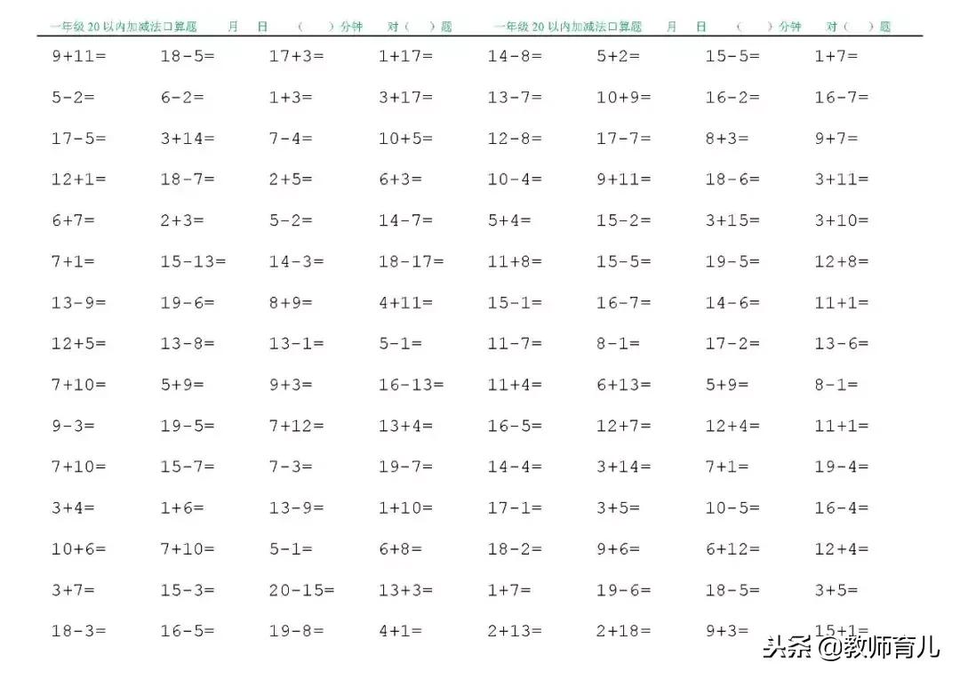 一年级口算100题多少分钟算优秀,一年级小朋友口算100题几分钟完成