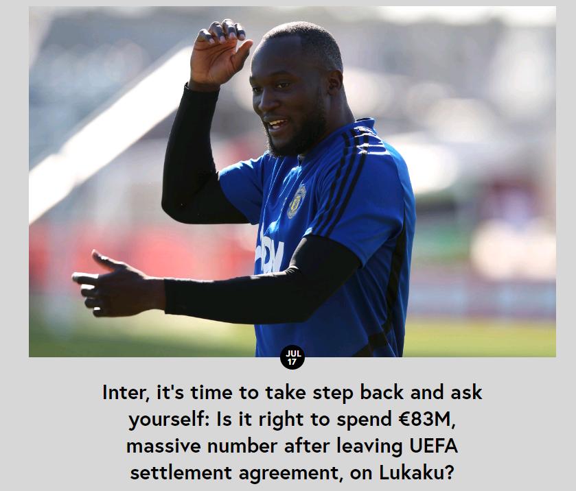 曝国米决定放弃卢卡库,国米花3000万欧元买断卢卡库