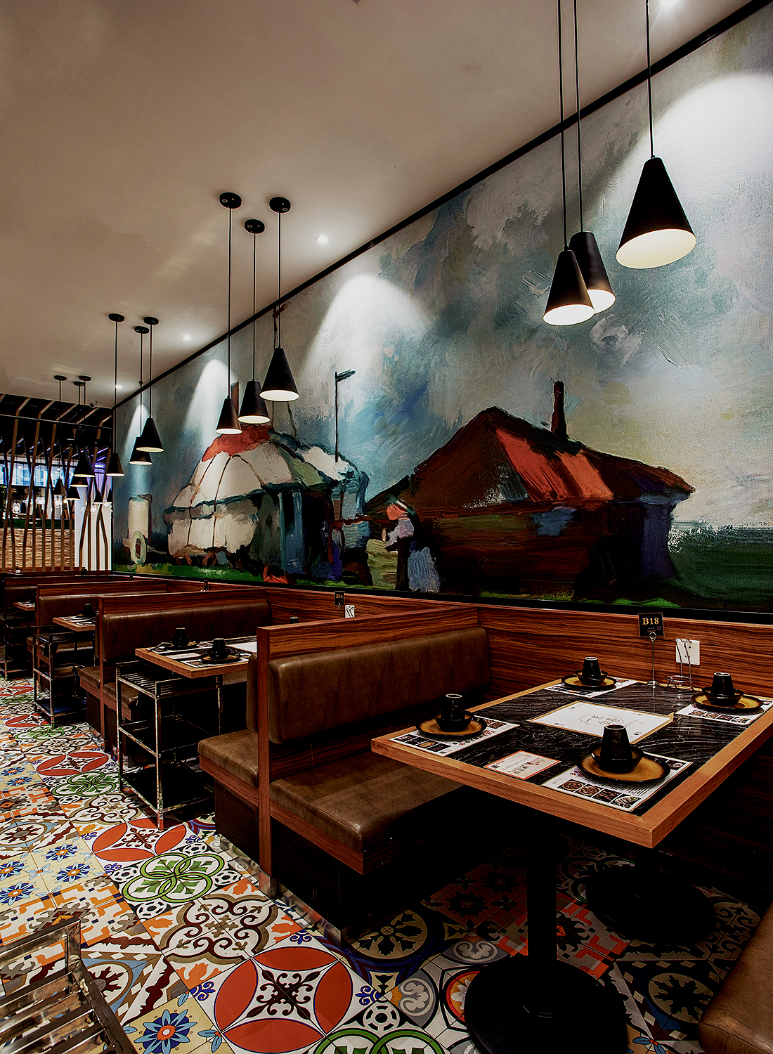 蒙古主题餐厅设计出清新草原风“一米金脊”羊蝎子火锅餐厅设计