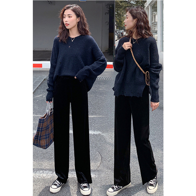 奢适窄版阔腿裤秋冬垂坠感显瘦,冬款浅色反季牛仔阔腿裤秋冬搭配