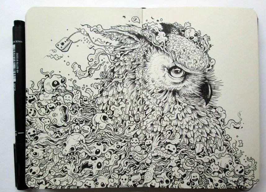 针管笔画向日葵,针管笔画100幅欣赏