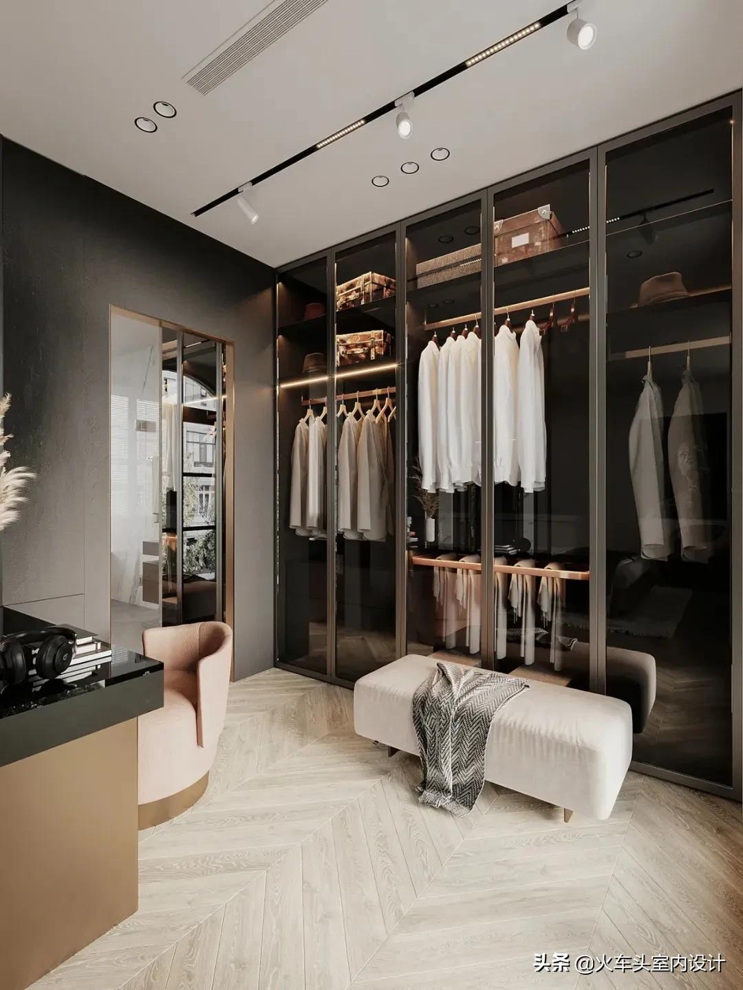 走入式衣帽间设计效果图轻奢风,轻奢简约大气衣帽间