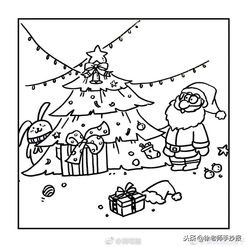 圣诞节可爱公主简笔画,礼物盒简笔画圣诞节版