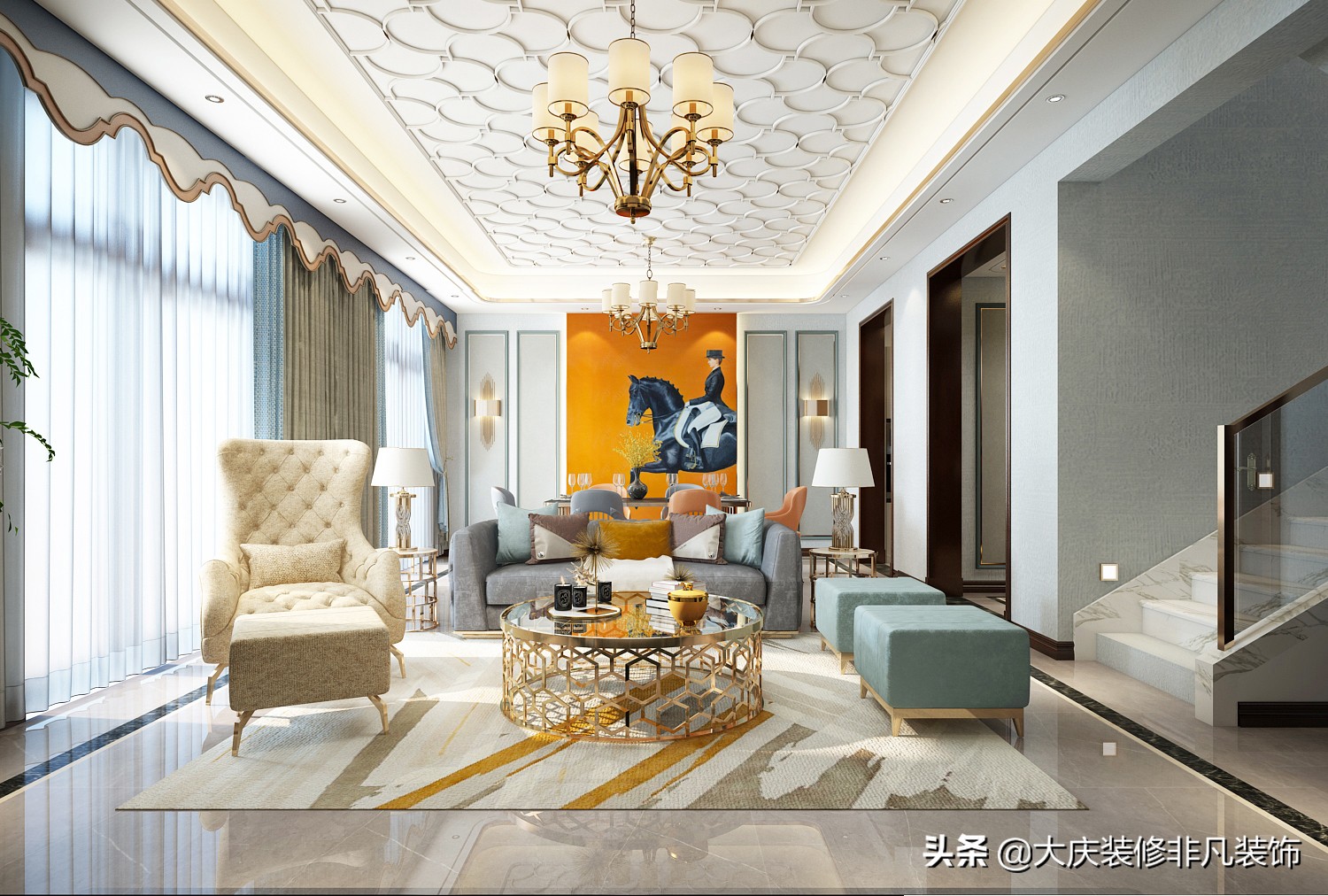 大庆绿城御园别墅装修,御园简约现代装修风格