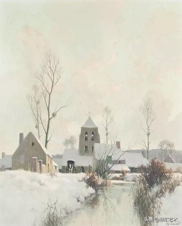 极简油画金色麦田和山,以红蓝为基调的风景油画