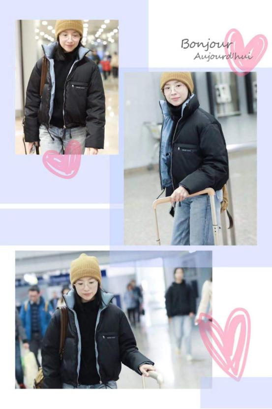 董洁皮毛一体外套,董洁蓝色光滑亮丽的外套