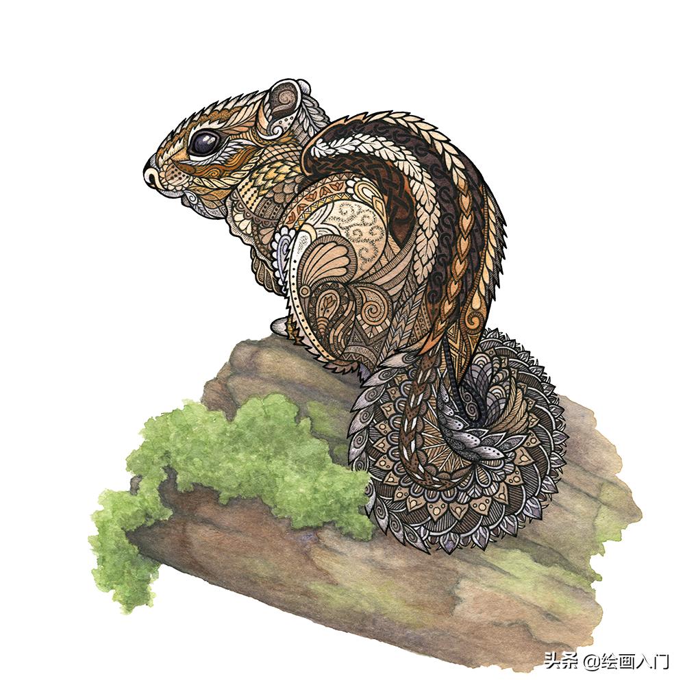 水彩画插画小图案动物,复古气息的几何图形插画