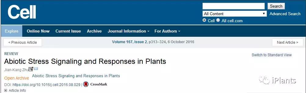 Cell朱健康院士综述植物非生物胁迫信号转导
