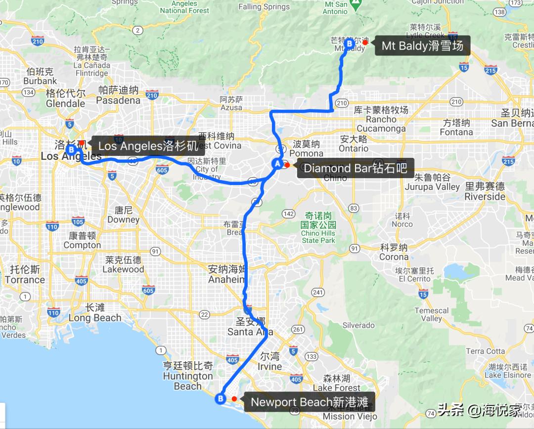 钻石吧离洛杉矶市区多远,钻石吧