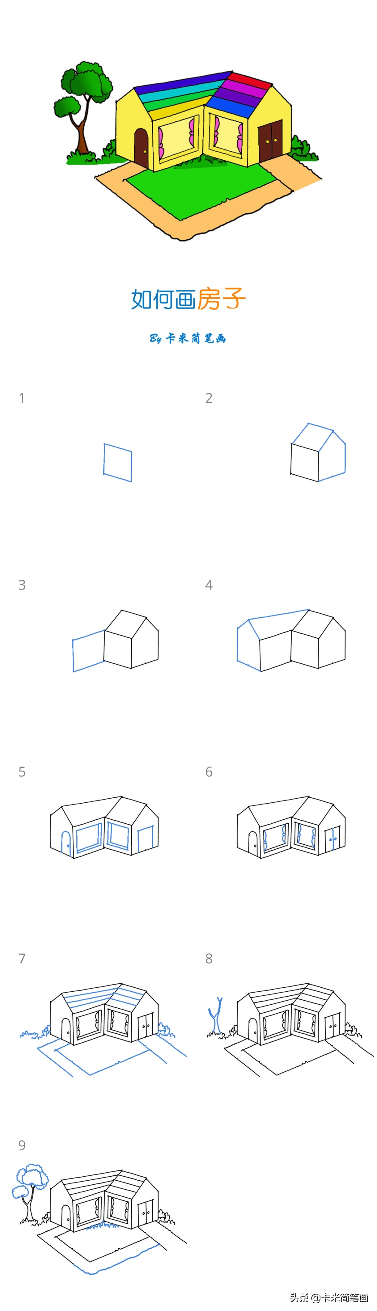 儿童画风车房子简笔画,儿童画简笔画房子图片
