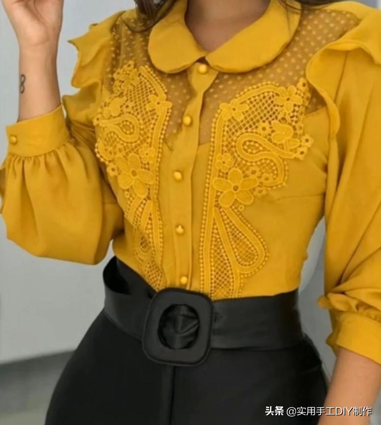 衬衫蕾丝上衣女设计感,新款设计感小众女装长袖蕾丝衬衫