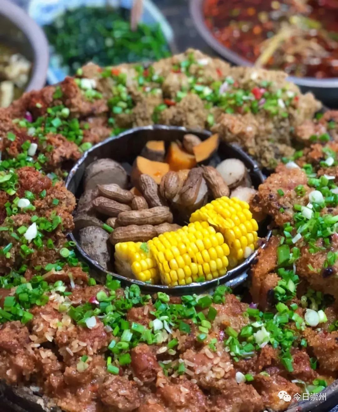 四川崇州怀远镇网红小吃粉蒸肉,崇州美食粉蒸肉