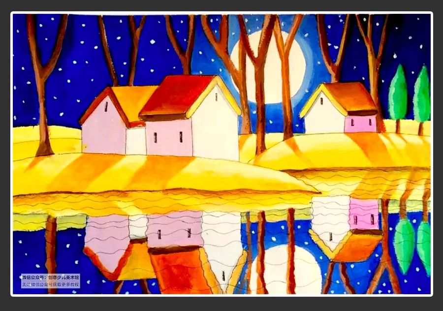 绘画素材9-12岁风景,绘画作品儿童创意7-10岁颜料画