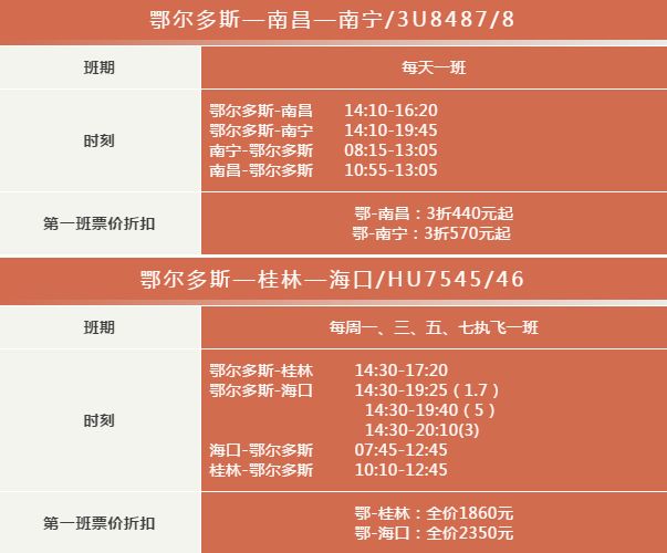 鄂尔多斯飞机票特价购买,鄂尔多斯奇飞云机票价格表