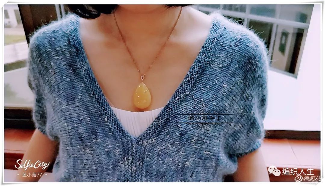 女士十号针中粗毛线编织毛衣款式,v领泡泡中袖针织衫