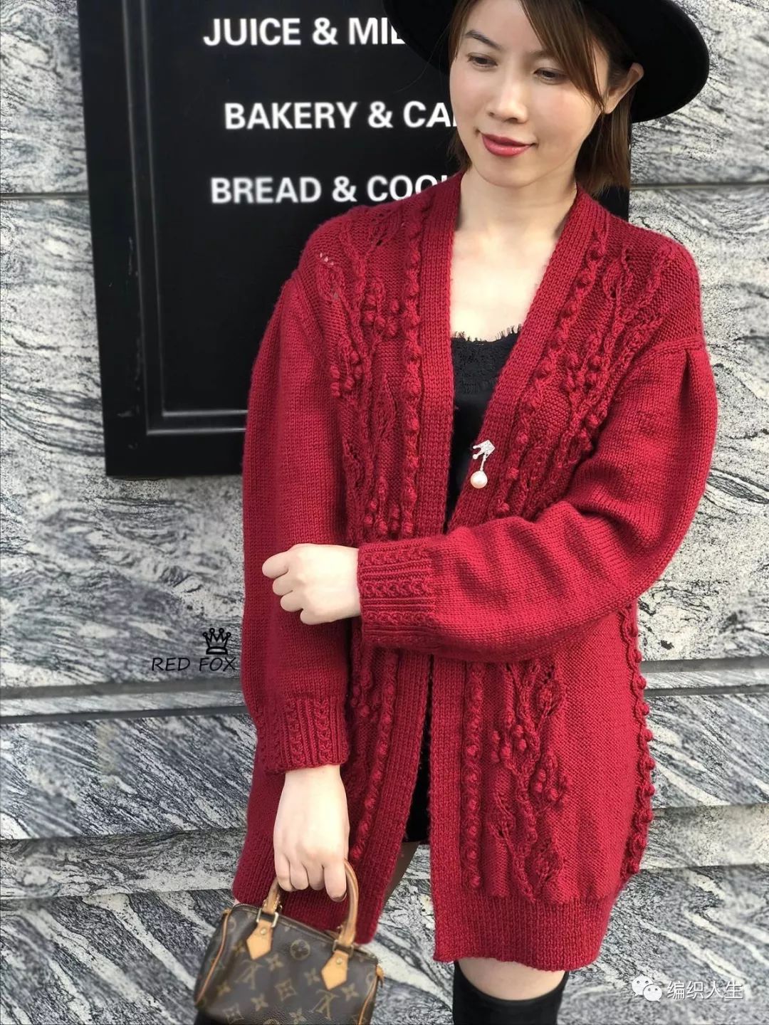 泡泡袖落肩开衫针织衫,樱桃泡泡袖针织开衫