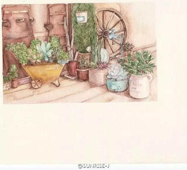 诗一样的多肉插画，像从宫崎骏的动漫世界里走出来一样~