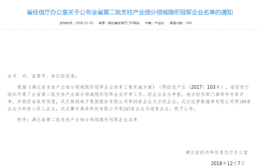 湖北隐形冠军企业突破1000家,湖北省隐形冠军企业名单
