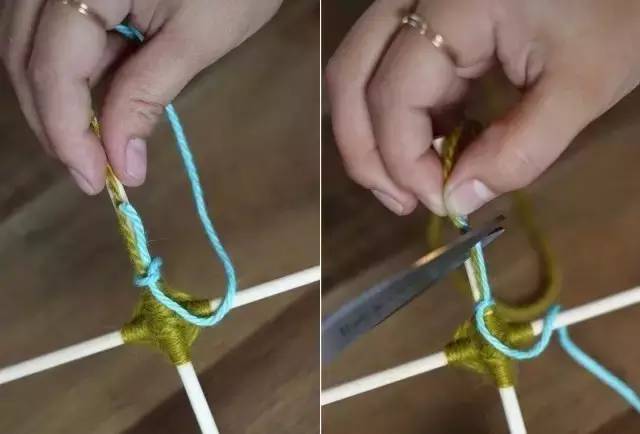 她用牙签搭了个十字，缠上几根毛线，竟也可以美成这样