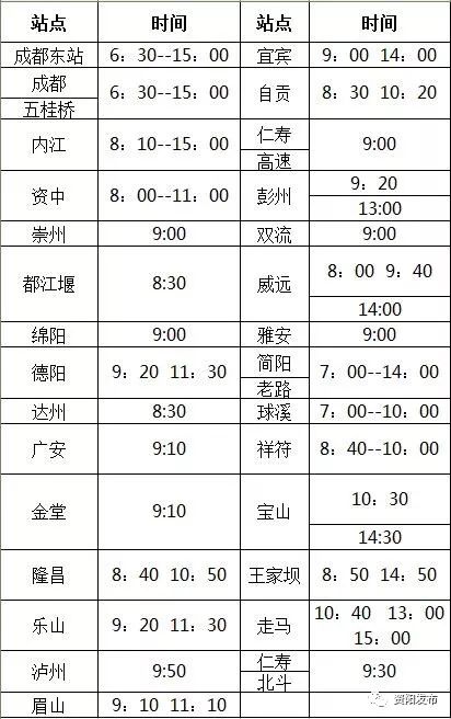 资阳客运中心大年三十、初一发班时刻表