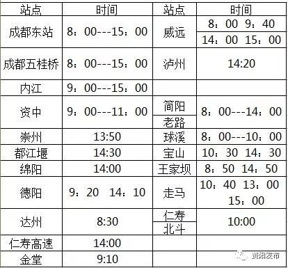 资阳客运中心大年三十、初一发班时刻表
