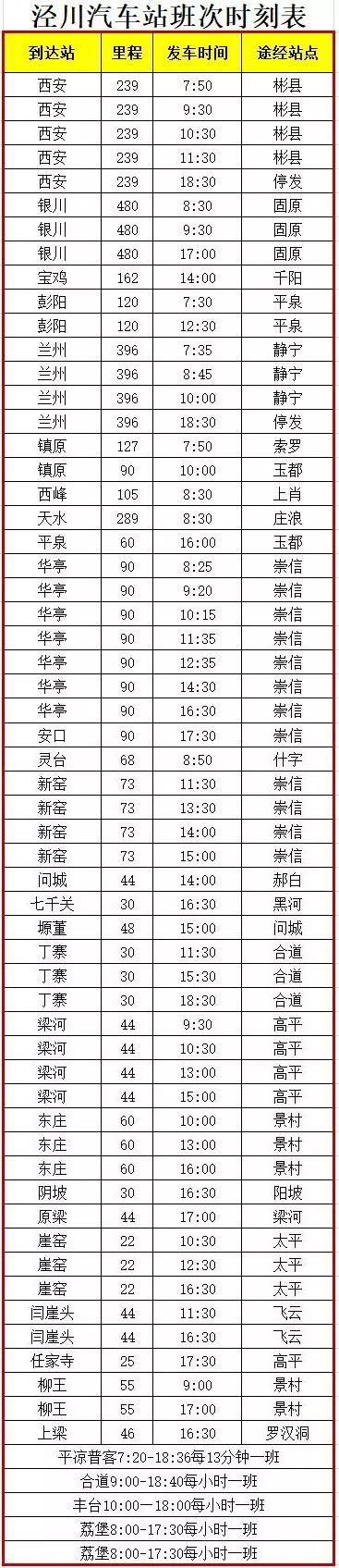 东运集团灵台汽车站,平凉汽车东站发车最新时间表