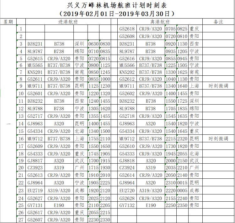兴义机场万峰林机场航线,兴义万峰林机场最新时刻表