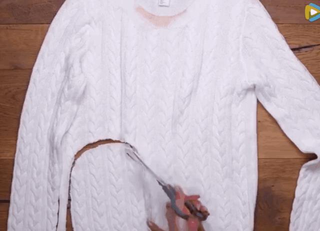 旧毛衣先别扔剪一刀美翻了,旧毛衣一件变两件