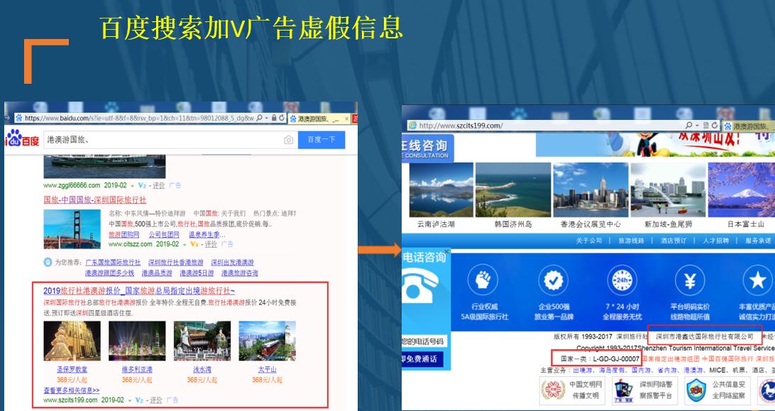 搜百度加V认证旅行社却进“黑店”，深圳市消委会三问百度