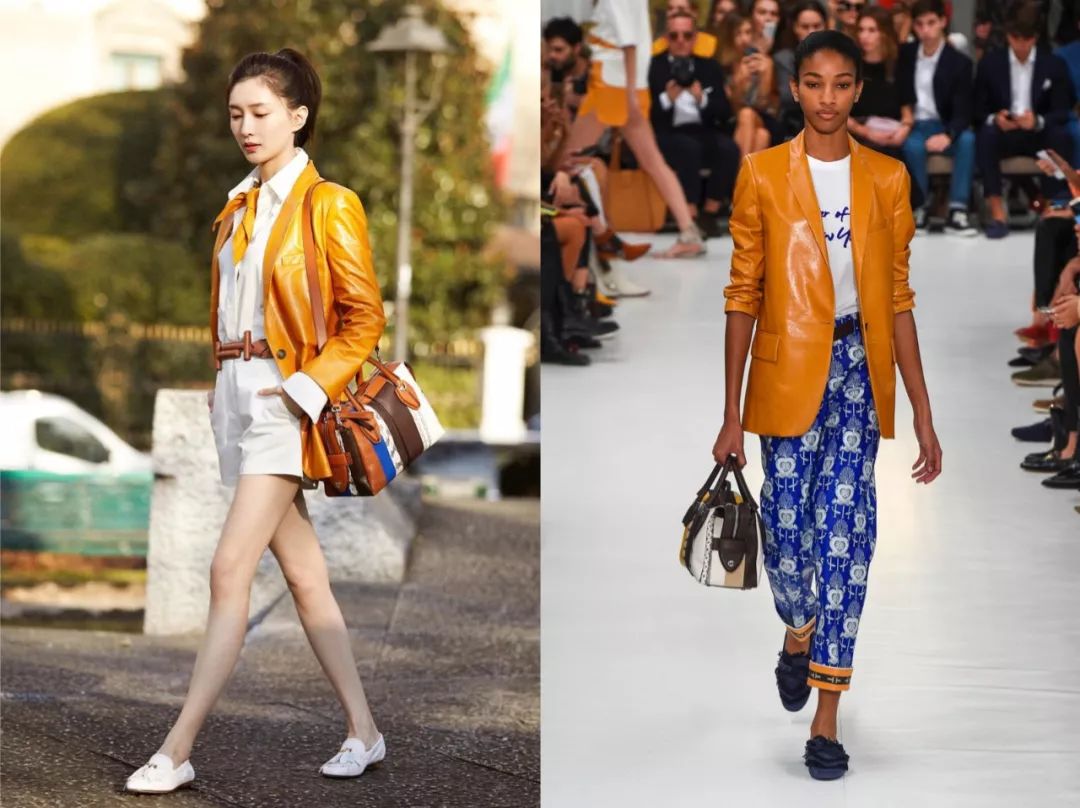 江疏影穿搭日常,照片中的江疏影身穿拼接格子衬衫