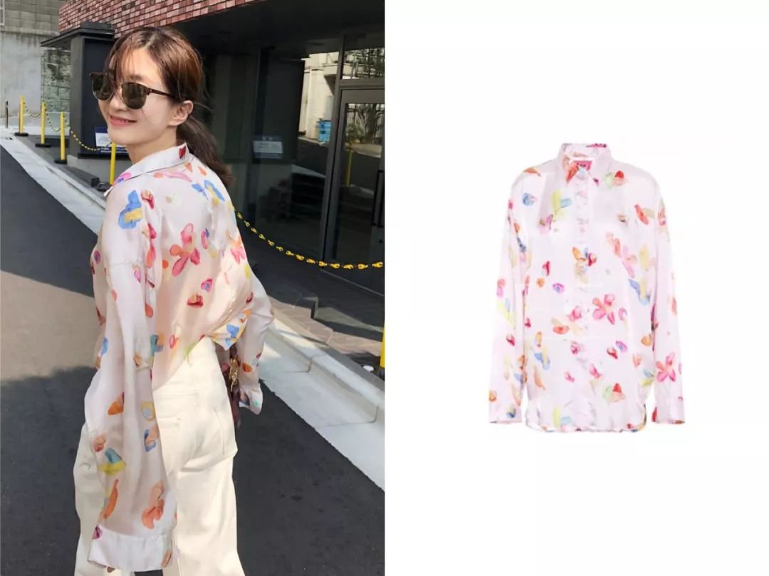 江疏影穿搭日常,照片中的江疏影身穿拼接格子衬衫