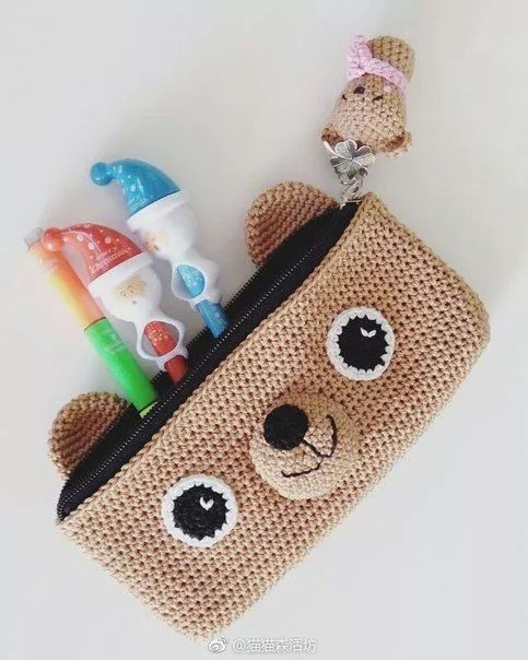 笔收纳袋小布袋,毛线钩笔袋的编织教程