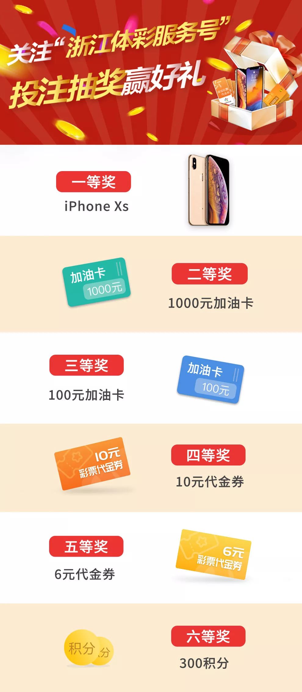 关注浙江体彩服务号，用小程序投注赢iPhoneXS
