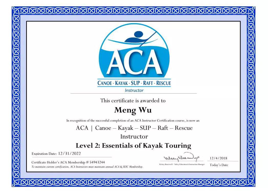 aca美国皮划艇协会培训,美国皮划艇协会aca等级证书