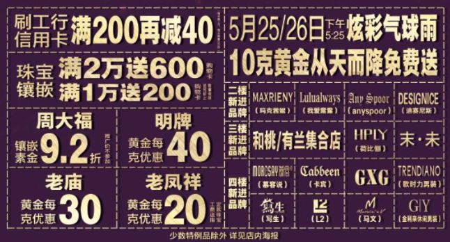 满200返100活动,现代购物广场满200返110