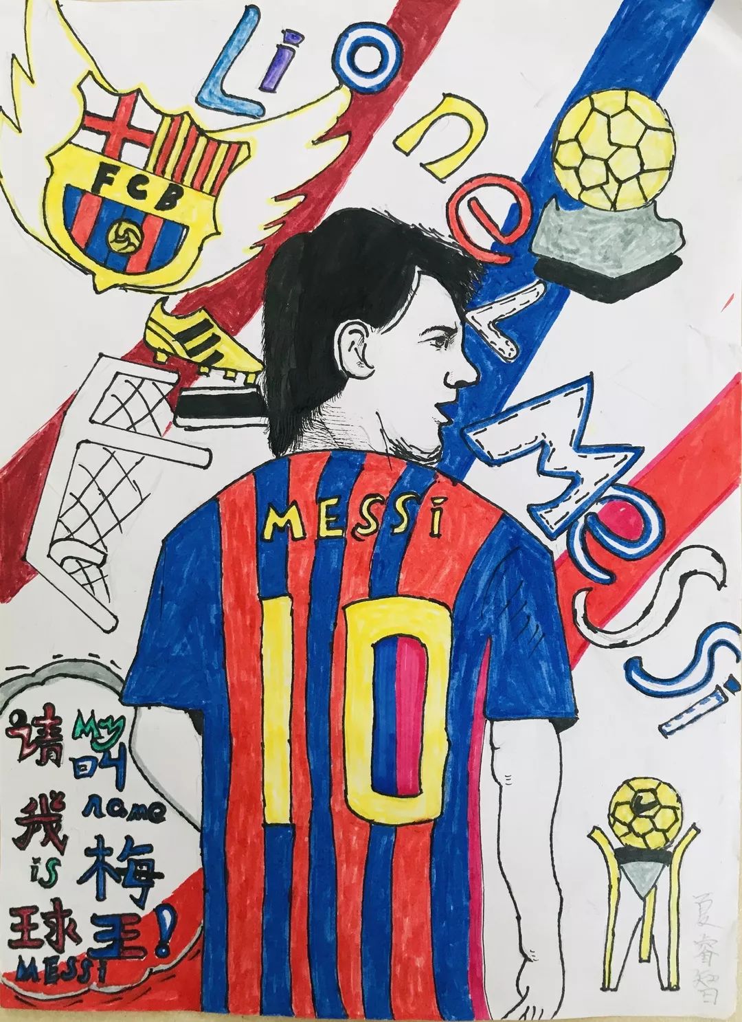 简笔画c罗与梅西,足球小学生c罗