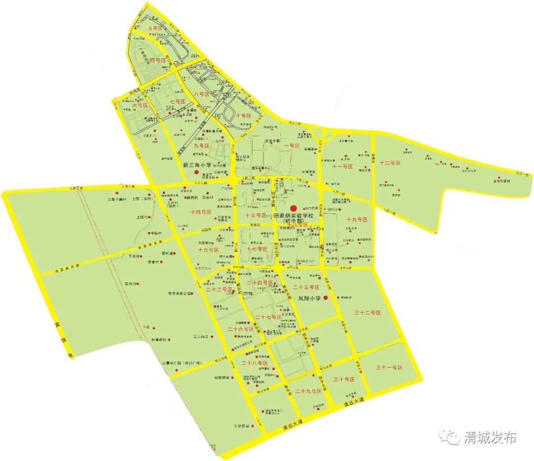 2023年清城区初中学区划分,2024年清城区东城街道学区分布图