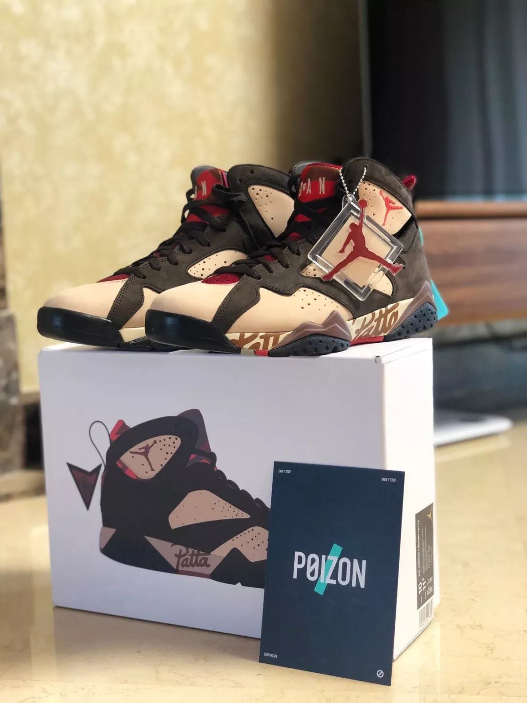 aj7patta鞋盒,aj7联名patta真假对比