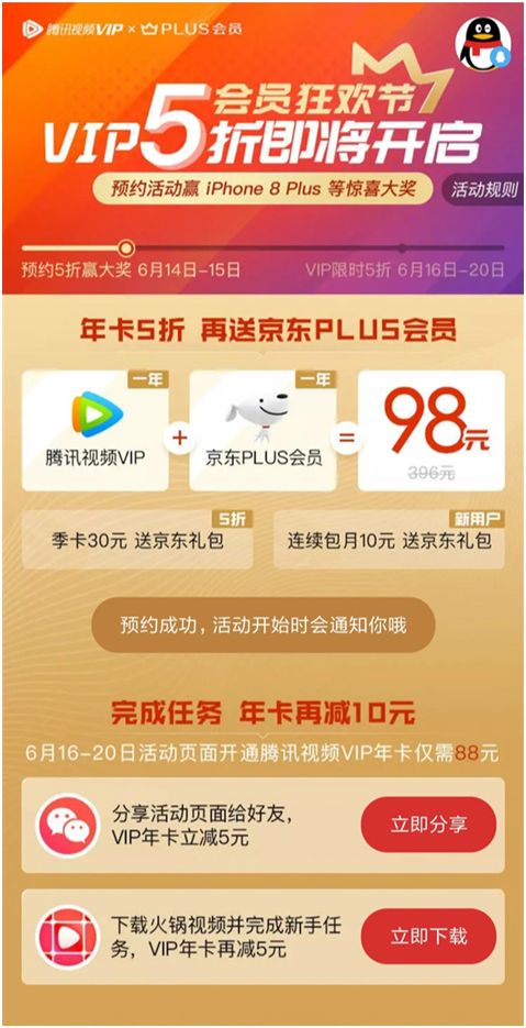 赶紧抢!京东Plus年卡+腾讯视频VIP年会+如家酒店金卡仅88元