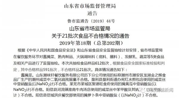 山东通报14批次不合格食品,山东通报这20批次食品抽检不合格